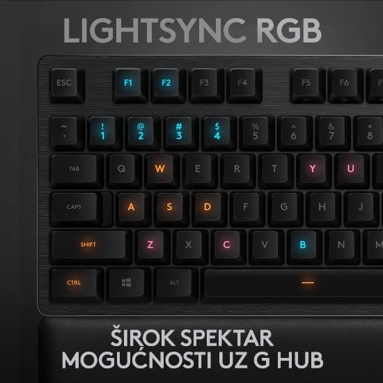 Tipkovnica LOGITECH Gaming G513 Carbon, RGB, mehanička, GX Brown Tactile, US layout, črna