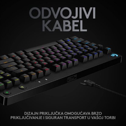 Tipkovnica LOGITECH G Pro TKL, GX Blue, mehančna, RGB, črna, USB