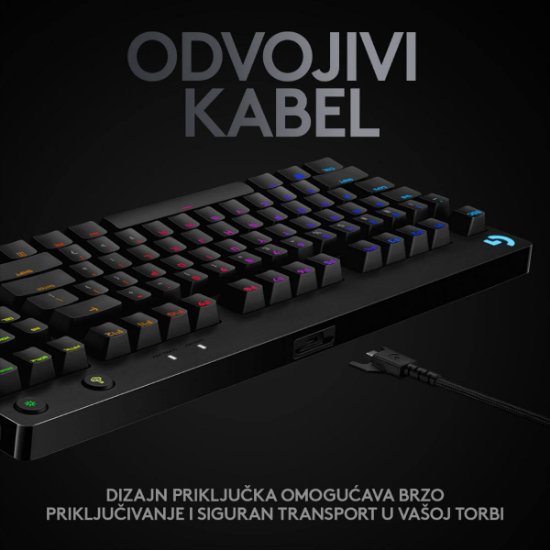 Tipkovnica LOGITECH G Pro TKL, GX Blue, mehančna, RGB, črna, USB