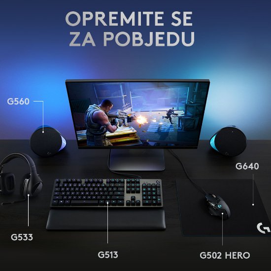 Tipkovnica LOGITECH Gaming G513 Carbon, RGB, mehanička, GX Brown Tactile, US layout, črna