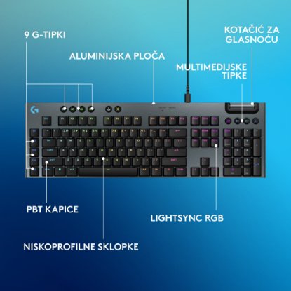 Tipkovnica LOGITECH Gaming G915 X Tactile, RGB, mehanička, US Layout, USB, črna