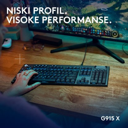Tipkovnica LOGITECH Gaming G915 X Tactile, RGB, mehanička, US Layout, USB, črna