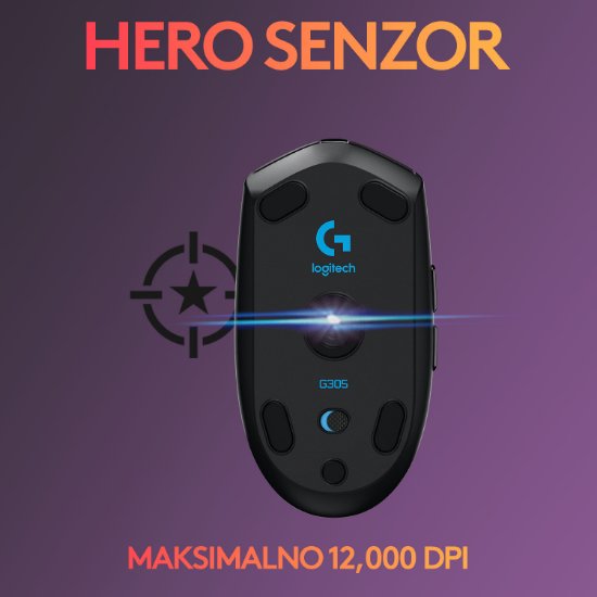 Miška LOGITECH Gaming G305 Lightspeed, brezžična, optična, 12000dpi, črna, USB