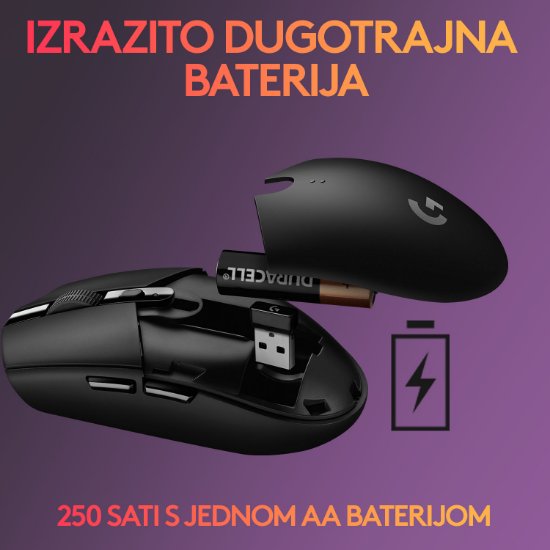 Miška LOGITECH Gaming G305 Lightspeed, brezžična, optična, 12000dpi, črna, USB