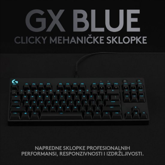 Tipkovnica LOGITECH G Pro TKL, GX Blue, mehančna, RGB, črna, USB