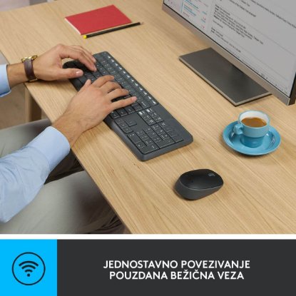 Tipkovnica + miška LOGITECH MK235 Wireless Desktop, brezžična, siva, USB