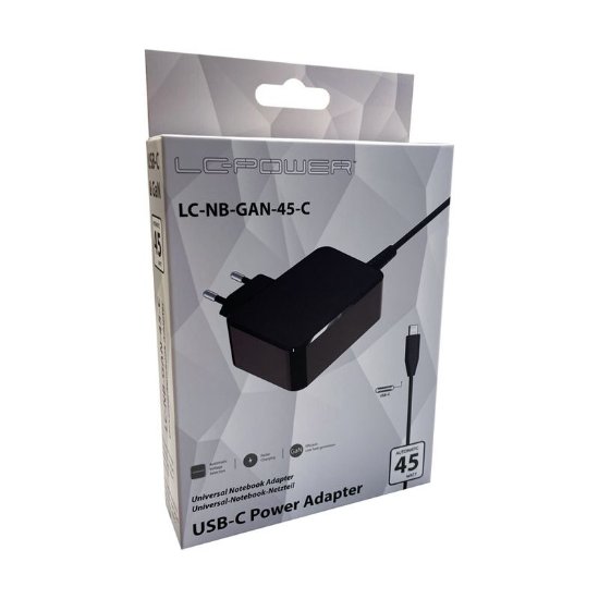 Polnilec za prenosni računalnik LC POWER LC-NB-GAN-45-C, USB-C, 45W, univerzalni