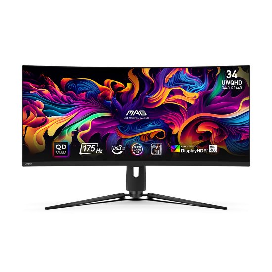 Gaming monitor 34" MSI MAG 341CQP, UWQHD, OLED, 175Hz, 1ms, 1000cd/m2, G-Sync, FreeSync, ukrivljen, črn