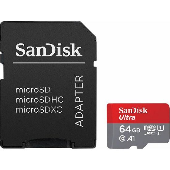 Pomnilniška kartica SANDISK, microSDXC, 64GB, SDSQUAB-064G-GN6MA, A1 class 10 UHS-I + adapter