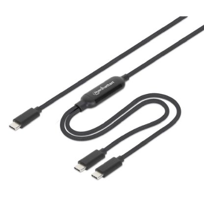 Kabel MANHATTAN USB-C na 2x USB-C, do 100 W, crni, 2m