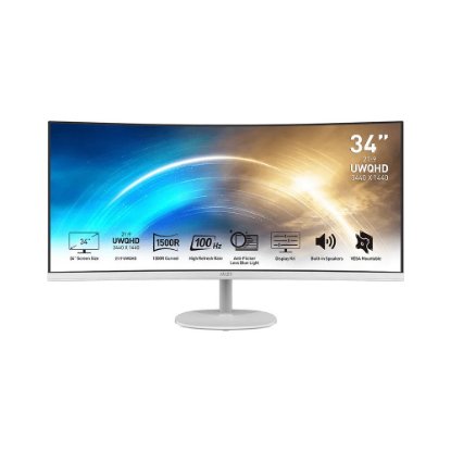 Gaming monitor 34" MSI PRO MP341CQW, UWQHD, VA, 100Hz, 4ms, 300cd/m2, zakrivljeni, zvučnici, bijeli