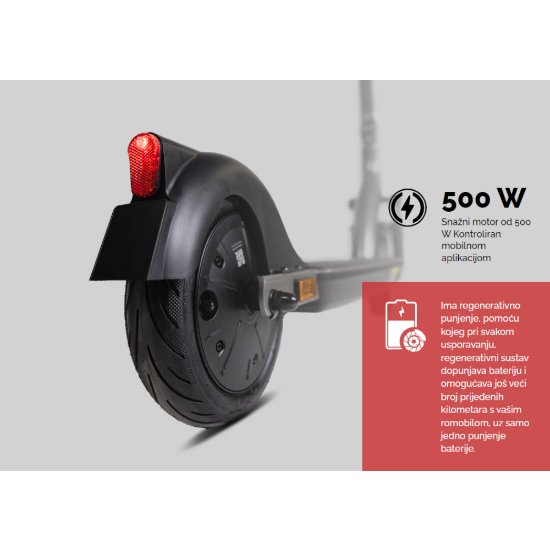 Električni skiro MS ENERGY Urban 500, autonomija do 50km, hitrost 25km/h, kolesa 10", sivi