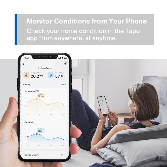 Senzor za temperaturu i vlažnost TP-LINK Tapo T315, zaslon, Tapo App, notifikacije