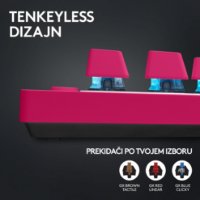 Tipkovnica LOGITECH G Pro X TKL LIGHTSPEED, mehanička, tactile, brezžična, RGB, roza