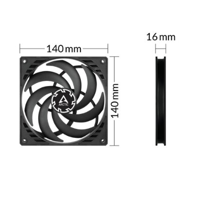 Ventilator ARCTIC P14 Slim PWM PST, 140mm, 1800 okr/min, črni