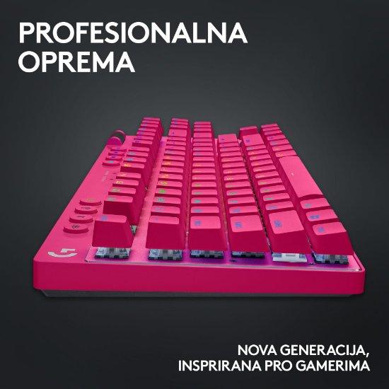 Tipkovnica LOGITECH G Pro X TKL LIGHTSPEED, mehanička, tactile, brezžična, RGB, roza