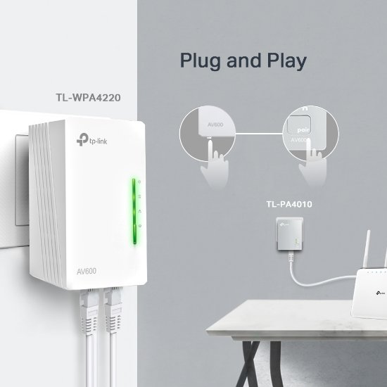 Powerline adapter TP-LINK TL-WPA4220KIT, mreža prek obstoječe električne napeljave, 300Mb WiFi dostopna točka, 2xLAN