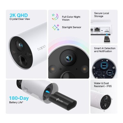 Omrežna nadzorna kamera TP-LINK Tapo C420, 2K QHD 4MP, Full-Color Night Vision, microSD, 2×reflektorja, dvosmerni audio, zaznavanje gibanja, vodoodporna IP65, Wi-Fi, aplikacija Tapo