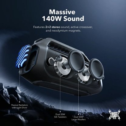 Zvočnik ANKER SoundCore Boom 2 Plus, BT, 140W, vodoodporen, powerbank, črn