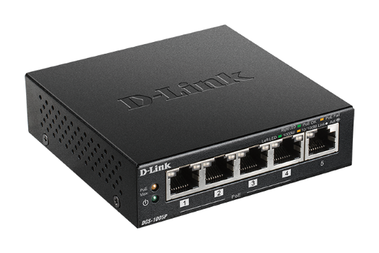 reklopnik D-LINK DGS-1005P/E, gigabitni preklopnik, 5 x 10/100/1000 Mbps, PoE, črn