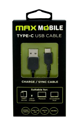 Kabel MAXMOBILE USB-C 2.0, 1m, črni