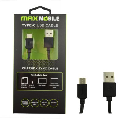 Kabel MAXMOBILE USB 2.0 (M) na USB-C, 2m, črni