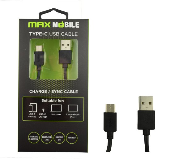 Kabel MAXMOBILE USB 2.0 (M) na USB-C, 2m, črni
