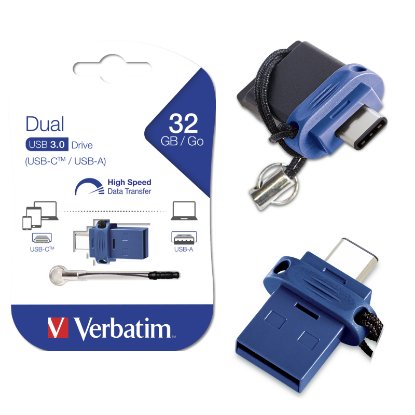 Pomnilnik USB 3.0/USB-C FLASH DRIVE, 32 GB, VERBATIM Store'n'Go Dual, črno-moder