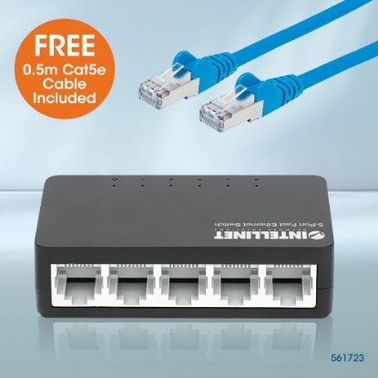 Stikalo INTELLINET 561723, 10/100 Mbps, 5-portno, plastično, kabel Cat5e 0.5m