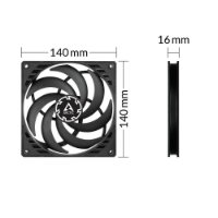 Ventilator ARCTIC P14 Slim PWM PST, 140mm, 1800 okr/min, črni
