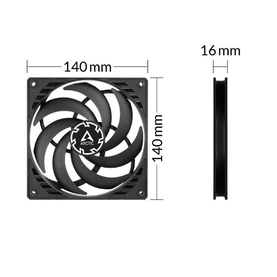 Ventilator ARCTIC P14 Slim PWM PST, 140mm, 1800 okr/min, črni