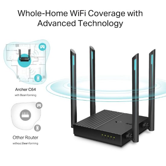 Router TP-LINK Archer C64, AC1200, 802.11a/b/g/n/ac, 4x 10/100/1000 LAN + WAN, 4 antene, brezžični