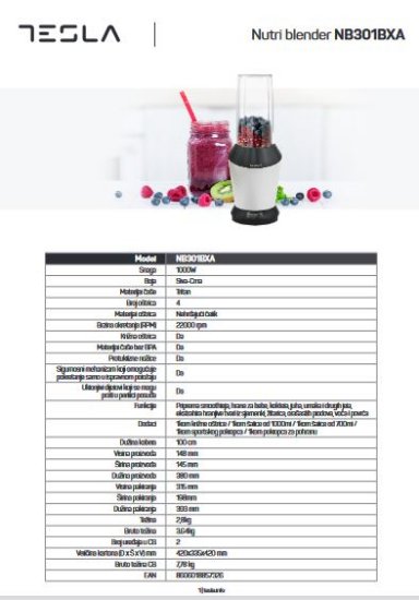 Blender TESLA NB301BX, Nutri blender, 1000 W, 1,0 l, 0,7 l, sivo-crni