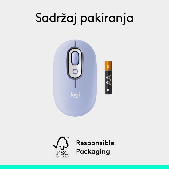 Miš LOGITECH POP, optički, bežični, USB, BT, 1000dpi, lila-bijeli
