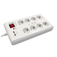 Prenaponska zaštita COMMEL, 8 utičnica, 2xUSB-A, 3m, bijela
