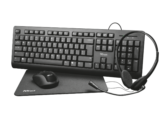 Tipkovnica + miš + podloga + slušalice TRUST Primo Home Office Set
