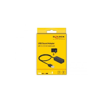 Adapter DELOCK, USB-A (M) na 2x3.5mm (Ž), 0.4m, crni