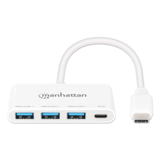 USB HUB MANHATTAN, 3-portni, USB-C na 3x USB-A, USB-C PD 100W, bijeli