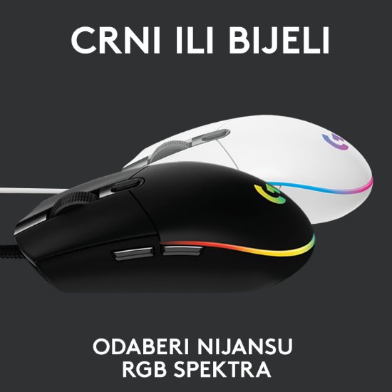 Miš LOGITECH Gaming G102 Lightsync, optički, 8000dpi, bijeli, USB