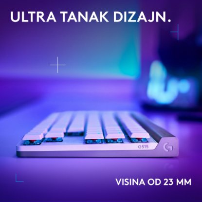Tipkovnica LOGITECH Gaming G515 Lightspeed TKL, Tactile switch, RGB, mehanička, bežična, US Layout, USB, bijela