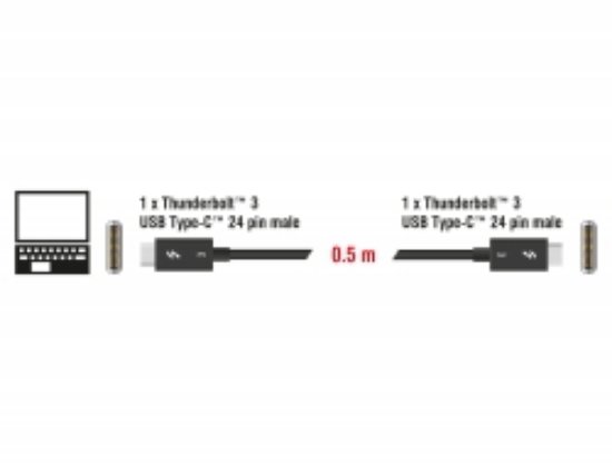 Kabel DELOCK, Thunderbolt 3, USB-C (M) na USB-C (M), 0.5m, crni