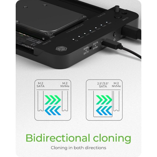 Docking station ICY BOX IB-2915MSCL-C31, USB-A, 2.5"/3.5" HDD, M.2 SATA, M.2 NVMe