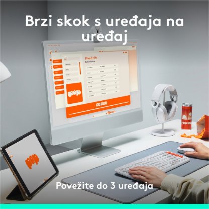 Tipkovnica LOGITECH POP Icon Keys, bežična, US Layout, BT, bijelo-narančasta