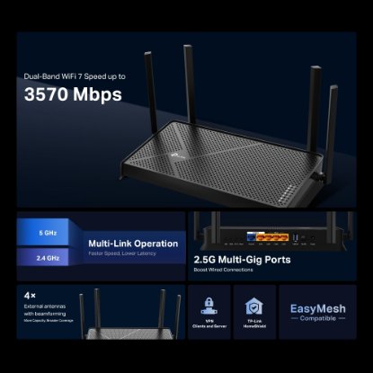 Router TP-LINK Archer BE230 Dual-Band Wi-Fi 7, BE3600, 1xWAN, 4xLAN