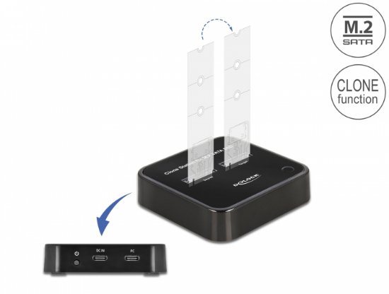 Docking station DELOCK, priključna stanica 2x M.2 SATA SDD s funkcijom kloniranja, crni