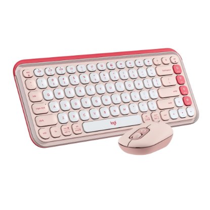 Tipkovnica + miš LOGITECH POP Icon Combo, bežična, US Layout, BT, rozo-bijela