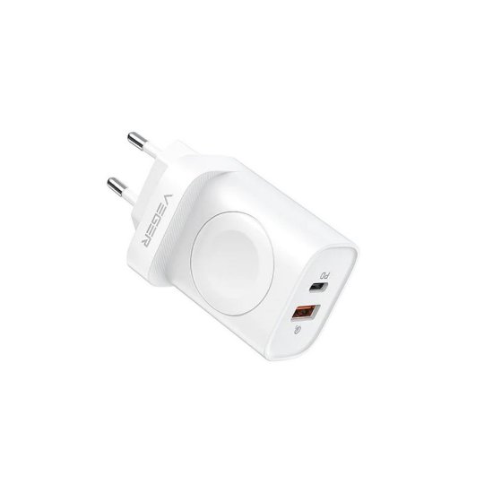 Kućni punjač VEGER W002E, 3u1, PD 20W, bežično punjenje za Apple Watch, bijeli