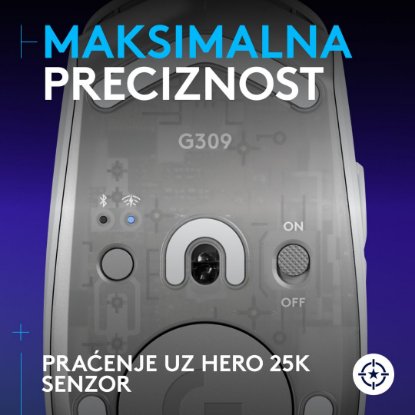 Miš LOGITECH G309 Lightspeed, optički, bežični, 25600dpi, bijeli