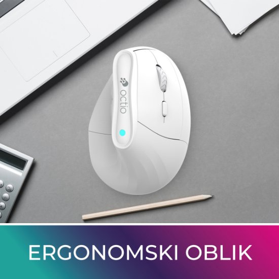 Miš OCTIO Ergo V100WBT, optički, bežični, BT,4000dpi, bijeli