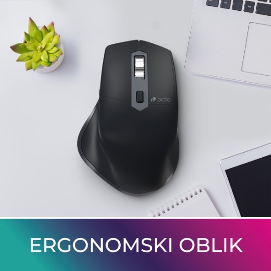 Miš OCTIO Ergo M340WBT, optički, bežični, BT,2400dpi, crni